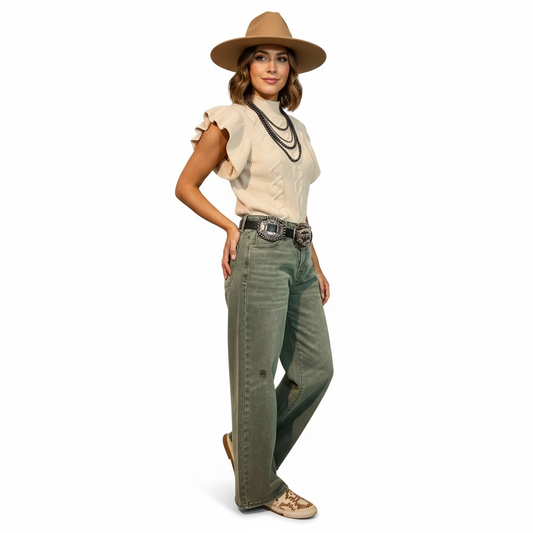 Olive wide leg jeans