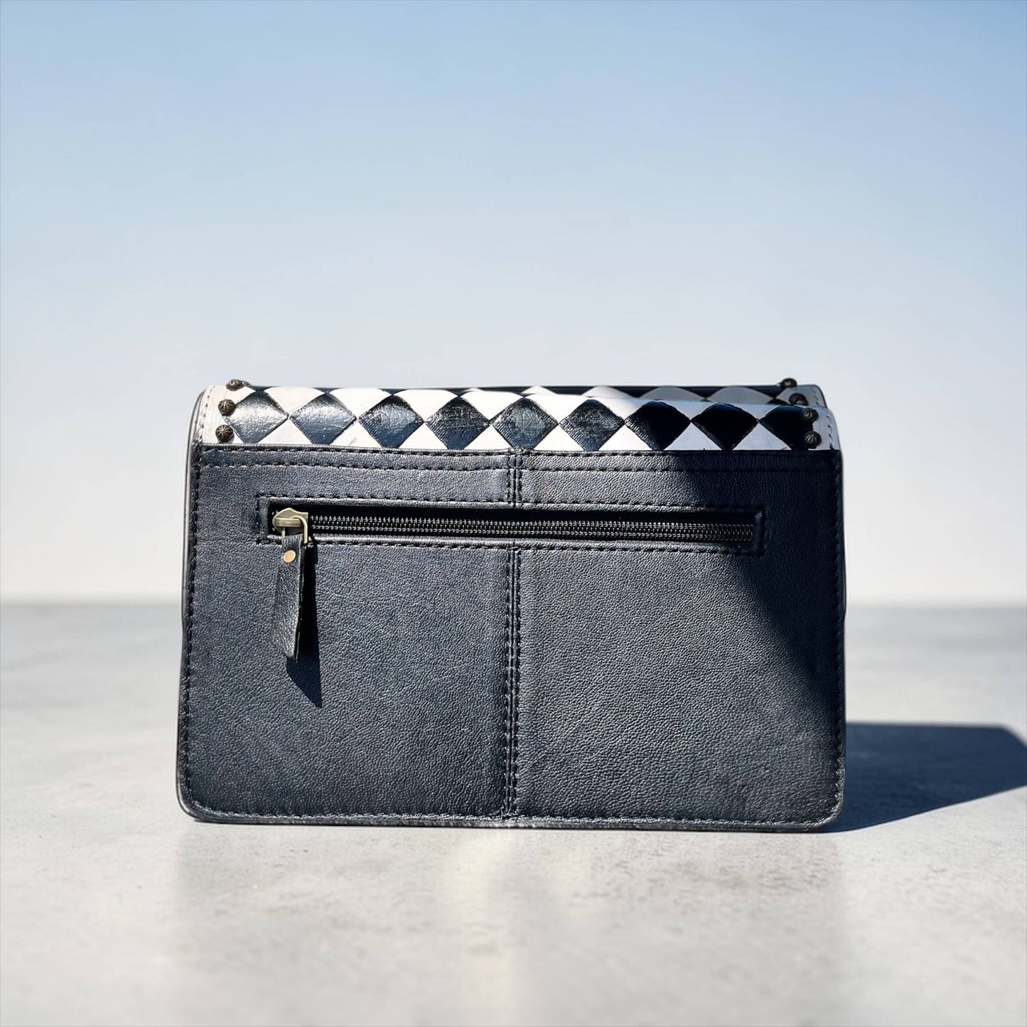 Alia checker tooled leather & cowhide crossbody bag