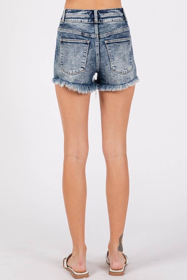HIGH RISE STRETCH SHORTS W/ FRAYED HEM