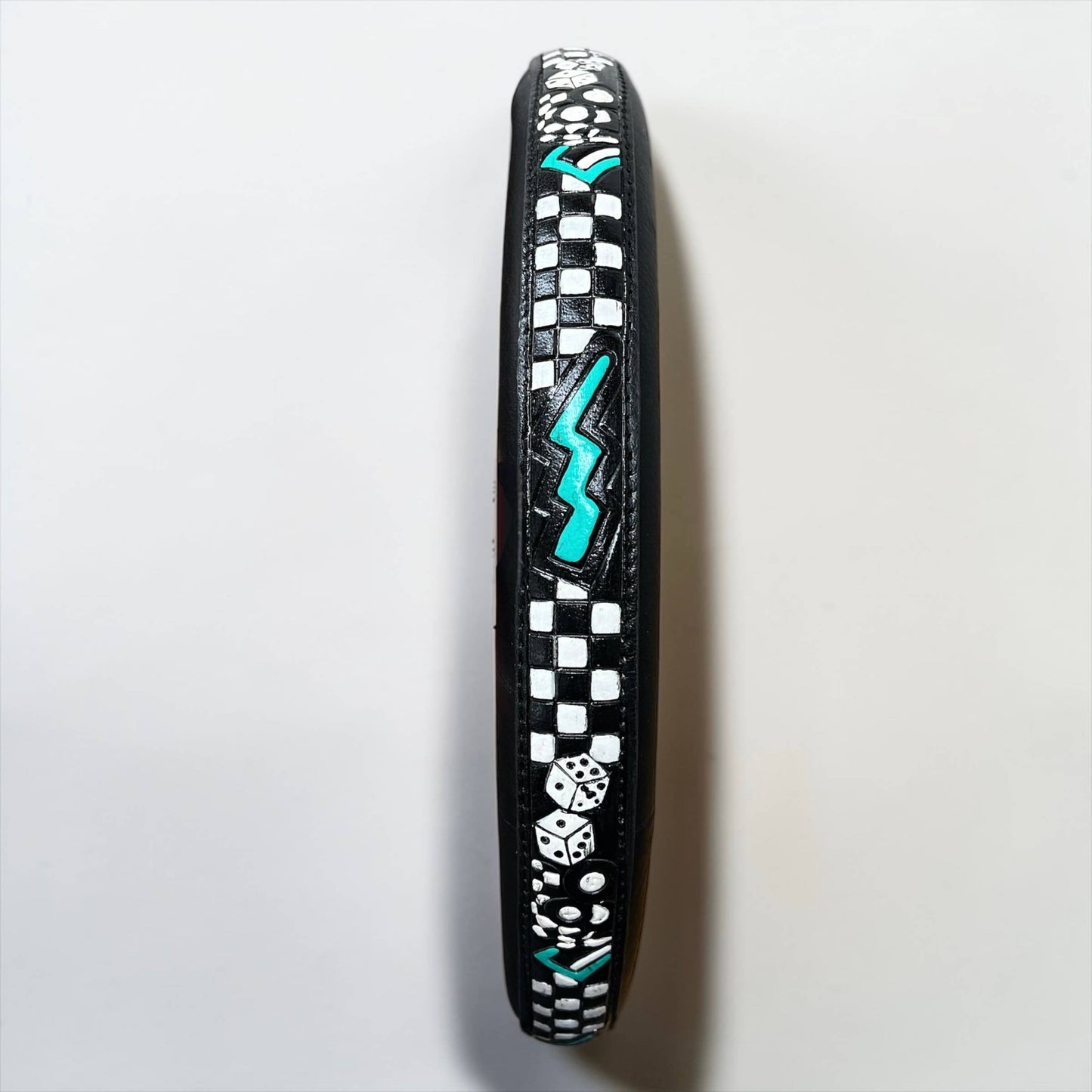 Checker tooled leather steering wheel cover 
