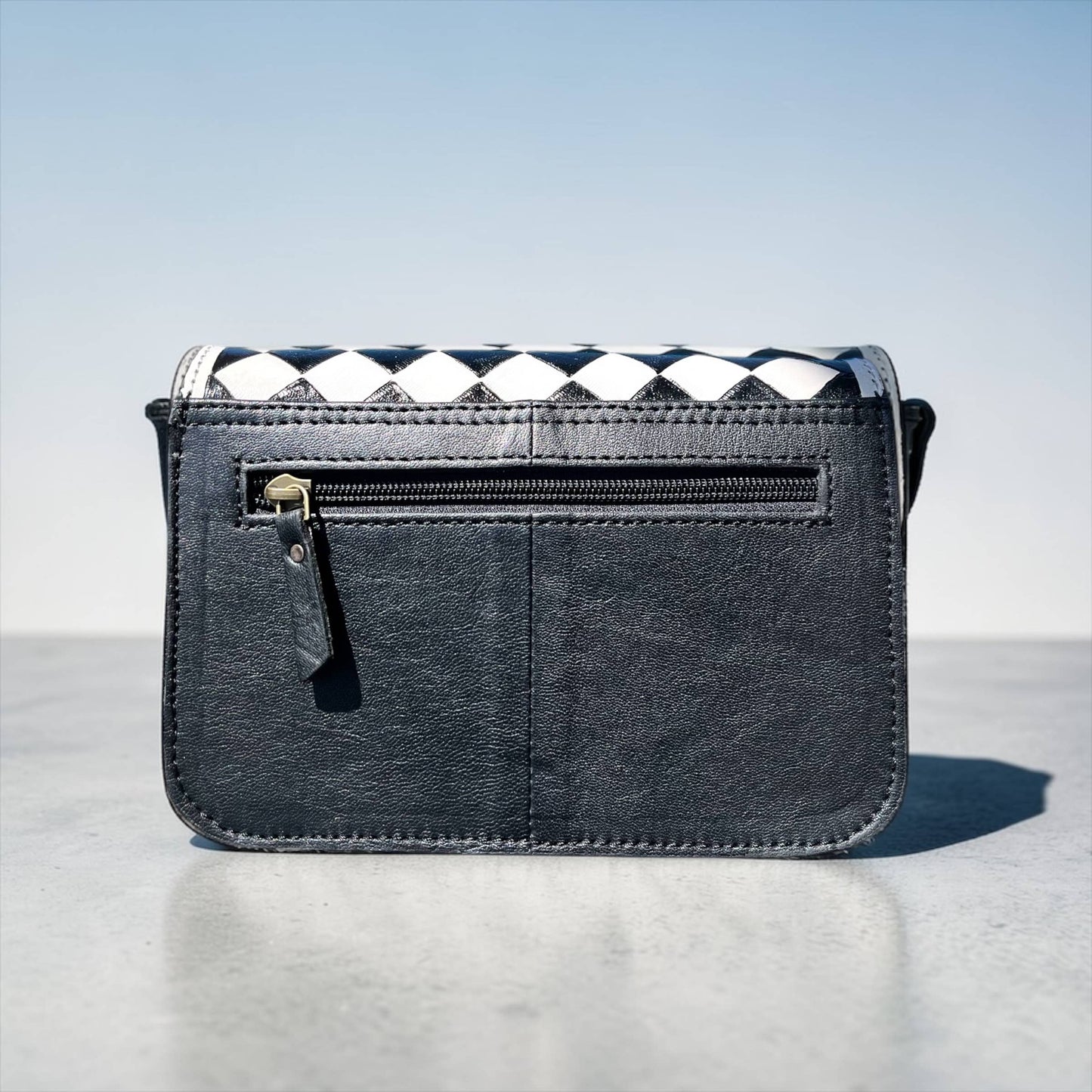 Checker tooled leather & cowhide crossbody bag 