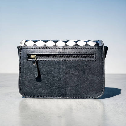Checker tooled leather & cowhide crossbody bag 